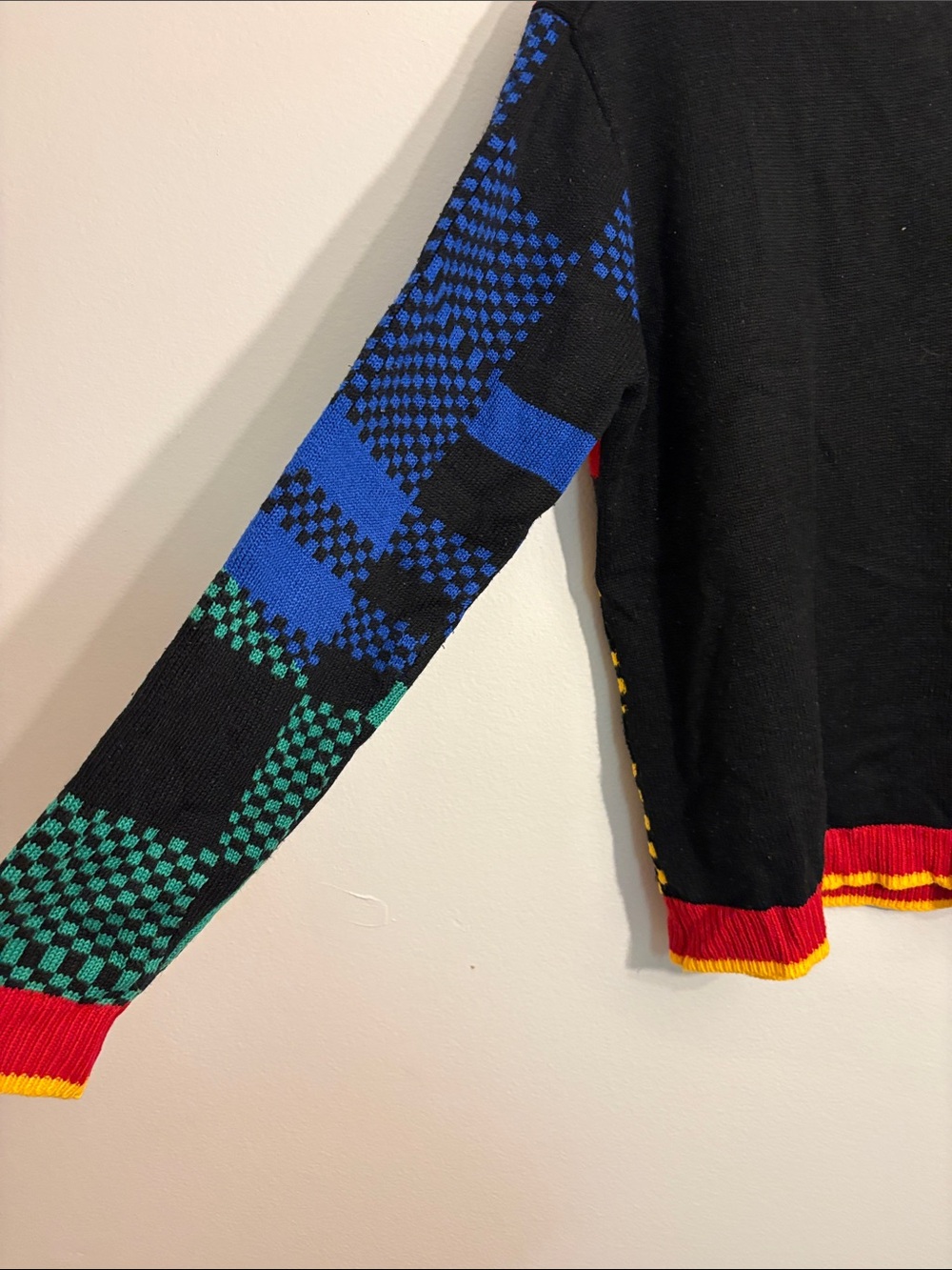 Ugly Christmas Dino Patch Multicolor Checker Sweater - Picture 10 of 11